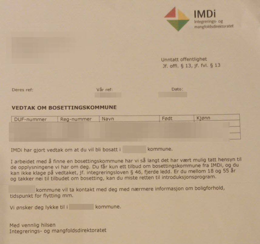 Vedtak om bosettingskommune